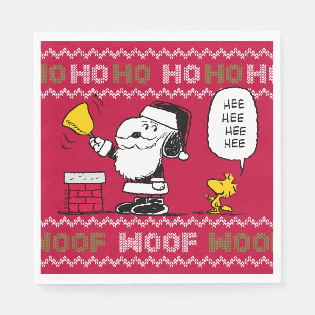 Peanuts | Snoopy & Woodstock Santa Bell Ringer Napkin (Front)