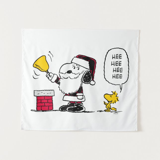 Peanuts | Snoopy & Woodstock Santa Bell Ringer Tapestry (Front (Horizontal))