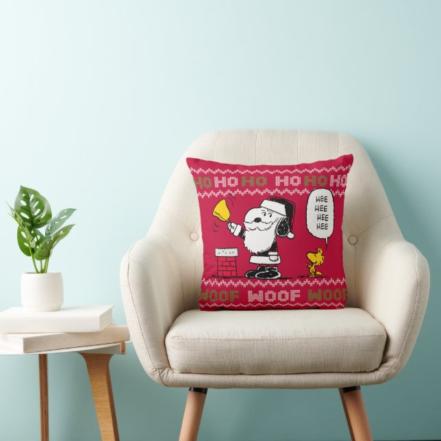 Peanuts | Snoopy & Woodstock Santa Bell Ringer Throw Pillow (Chair)