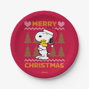 Peanuts   Snoopy & Woodstock Santa Claus Hug Paper Plate