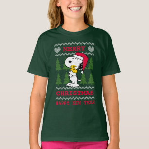 Peanuts   Snoopy & Woodstock Santa Claus Hug T-Shirt