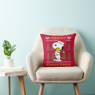 Peanuts   Snoopy & Woodstock Santa Claus Hug Throw Pillow