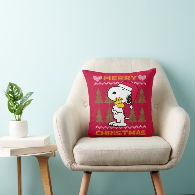 Peanuts | Snoopy & Woodstock Santa Claus Hug Throw Pillow (Chair)