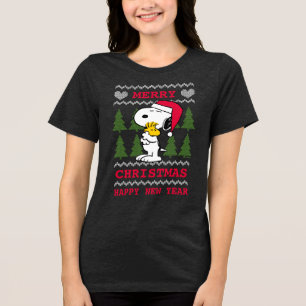 Peanuts Snoopy & Woodstock Santa Claus Hug Tri-Blend Shirt