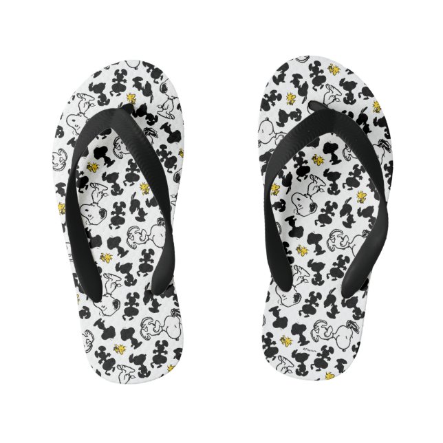 Peanuts |  Snoopy & Woodstock Shadow Pattern Kid's Flip Flops (Footbed)