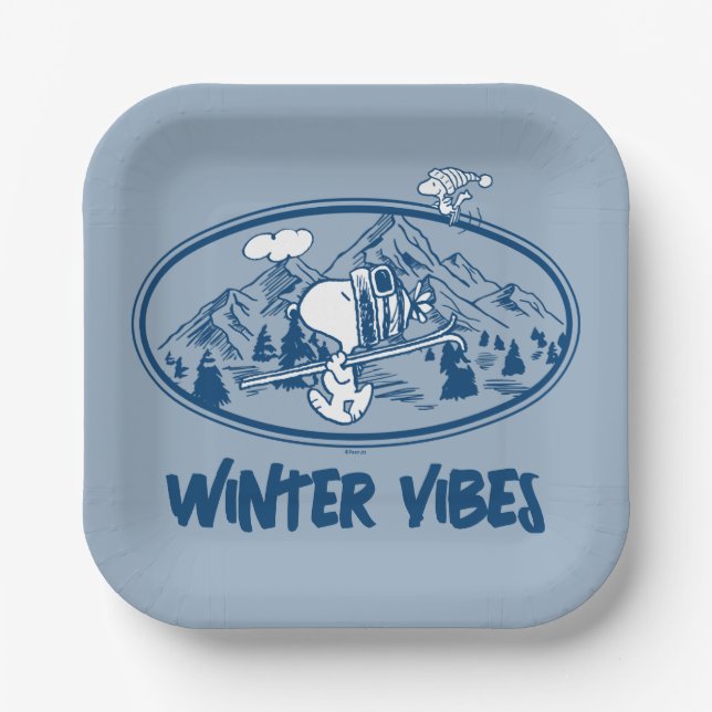 Peanuts | Snoopy & Woodstock Skiing Paper Plate (Front)