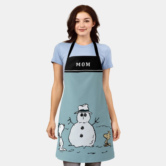 Peanuts | Snoopy & Woodstock Snowman | Add Name Apron (Worn)