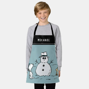 Peanuts   Snoopy & Woodstock Snowman   Add Name Apron