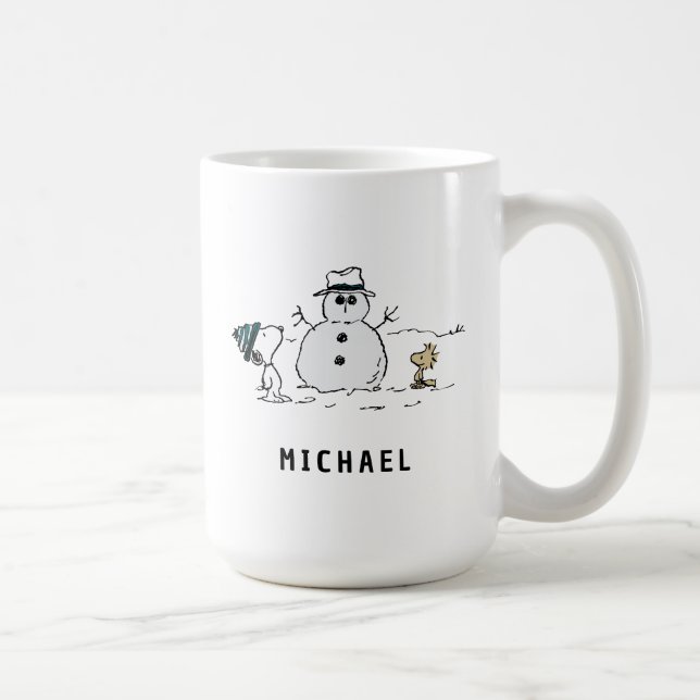 Peanuts | Snoopy & Woodstock Snowman | Add Name Coffee Mug (Right)