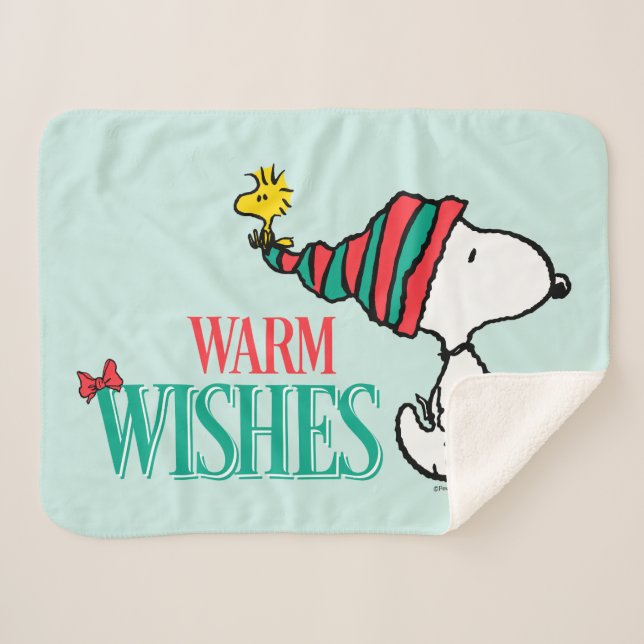 Peanuts | Snoopy & Woodstock Warm Wishes Sherpa Blanket (Front (Horizontal))