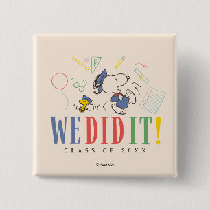 Peanuts Snoopy Woodstock We Did It Graduation Cap 2 Inch Square Button