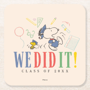 Peanuts Snoopy Woodstock We Did It Graduation Cap Square Paper Coaster