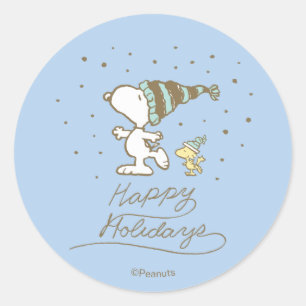 Peanuts   Snoopy & Woodstock Winter Skating Classic Round Sticker