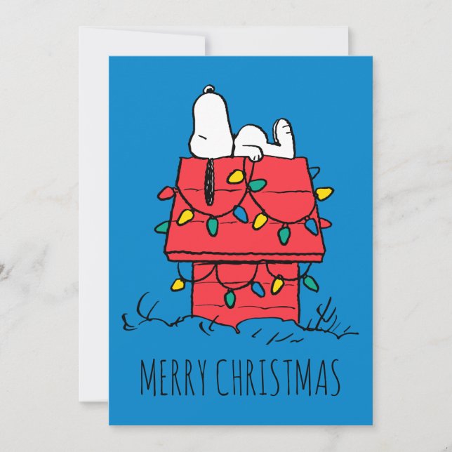 Peanuts | Snoopy's Dog House With Lights Holiday Card (Front)