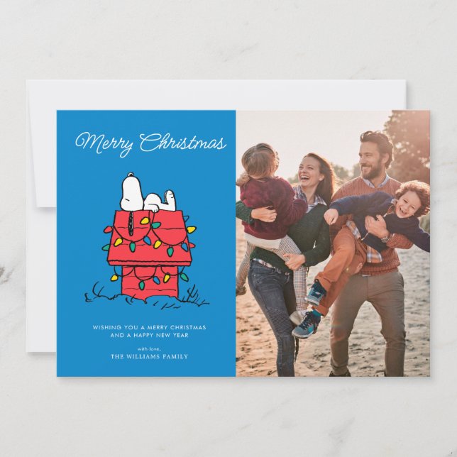 Peanuts | Snoopy's Dog House With Lights Holiday Card (Front)