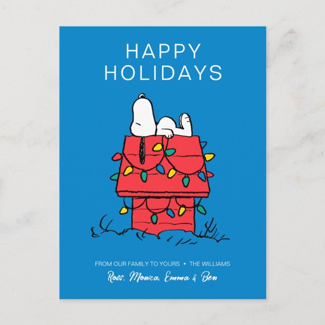 Peanuts | Snoopy's Dog House With Lights Holiday Postcard (Front)