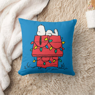 Peanuts   Snoopy's Dog House With Lights Throw Pillow