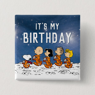 Peanuts   Space Birthday 2 Inch Square Button
