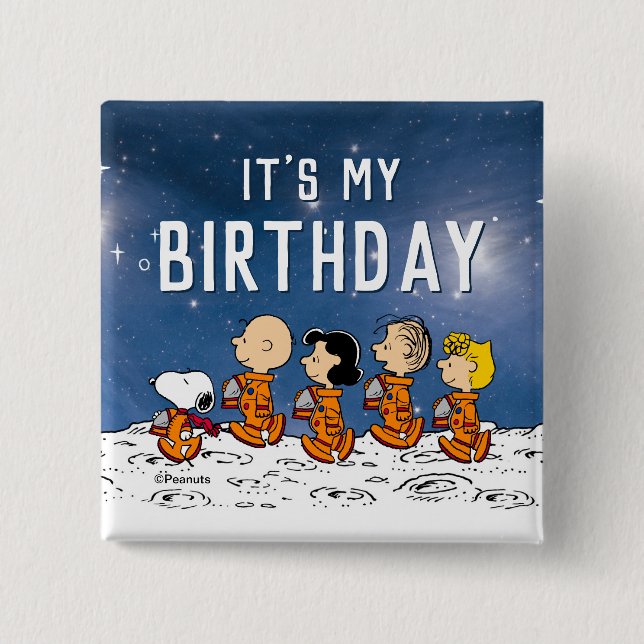Peanuts | Space Birthday 2 Inch Square Button (Front)