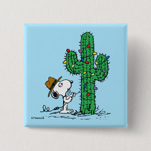Peanuts   Spike's Holiday Cactus 2 Inch Square Button