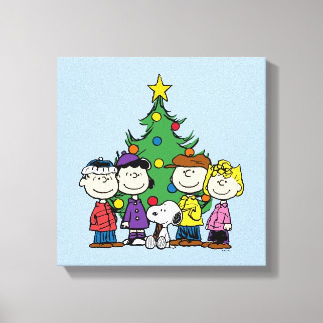 Peanuts | The Gang Around the Christmas Tree Canvas Print (Front)
