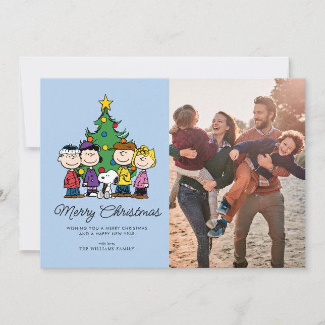 Peanuts | The Gang Around the Christmas Tree Holiday Card (Front)