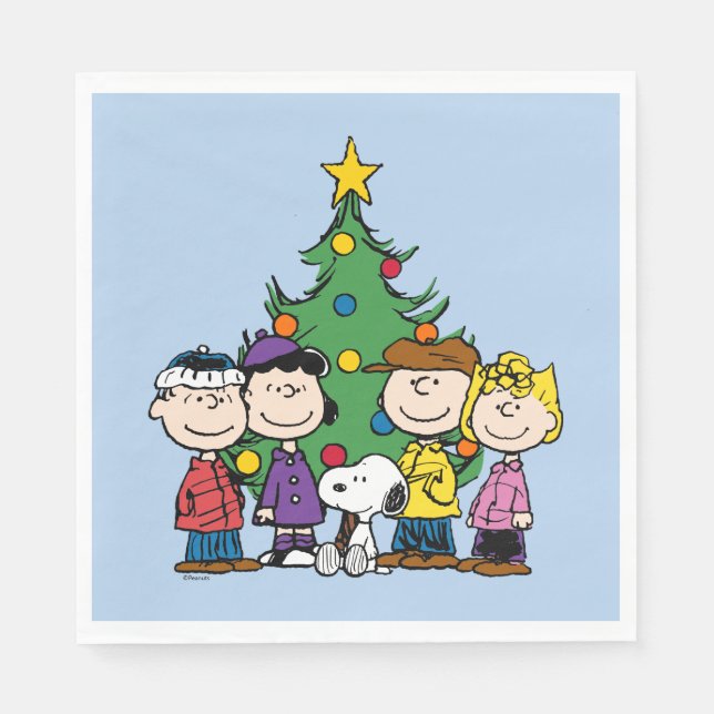 Peanuts | The Gang Around the Christmas Tree Napkin (Front)