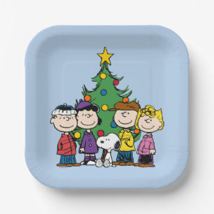 Peanuts   The Gang Around the Christmas Tree Paper Plate