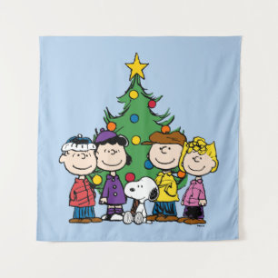 Peanuts   The Gang Around the Christmas Tree Tapestry