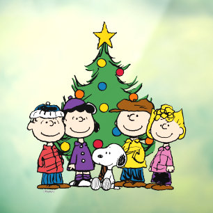 Peanuts The Gang Around the Christmas Tree Window Cling