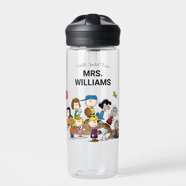 Peanuts | The Gang Greatest Teacher Personalized Water Bottle (Front)