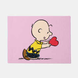 Peanuts   Valentine's Day Charlie Brown Red Heart Doormat