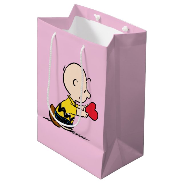 Peanuts | Valentine's Day Charlie Brown Red Heart Medium Gift Bag (Front Angled)