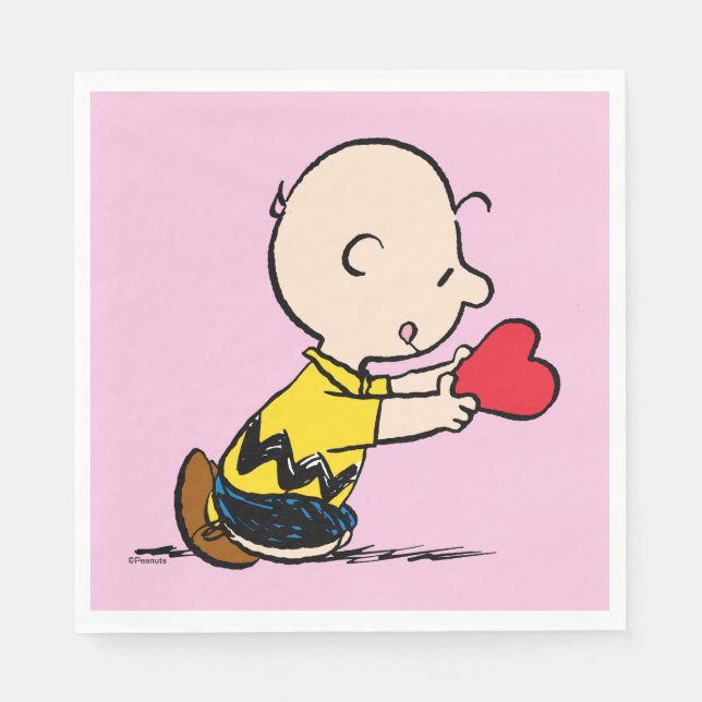Peanuts | Valentine's Day Charlie Brown Red Heart Napkin (Front)