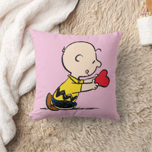 Peanuts   Valentine's Day Charlie Brown Red Heart Throw Pillow