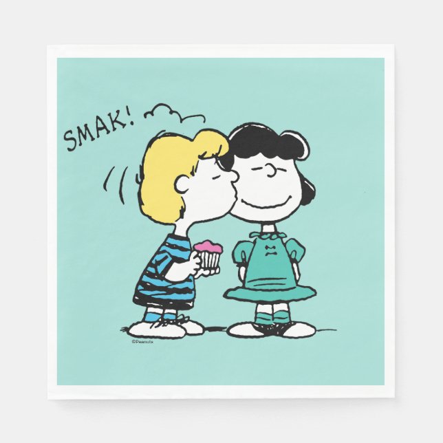 Peanuts | Valentine's Day | Lucy & Schroeder Kiss Napkin (Front)