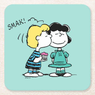 Peanuts   Valentine's Day   Lucy & Schroeder Kiss Square Paper Coaster