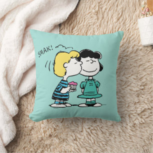 Peanuts Valentine's Day Lucy & Schroeder Kiss Throw Pillow