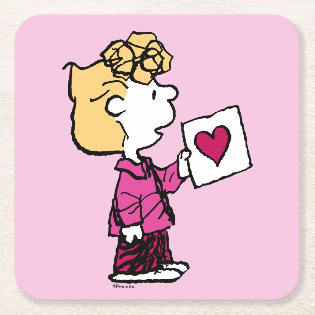 Peanuts | Valentine's Day | Sally Valentine Card Square Paper Coaster (Front)