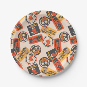 Peanuts   Vintage Button Happy Halloween Pattern Paper Plate