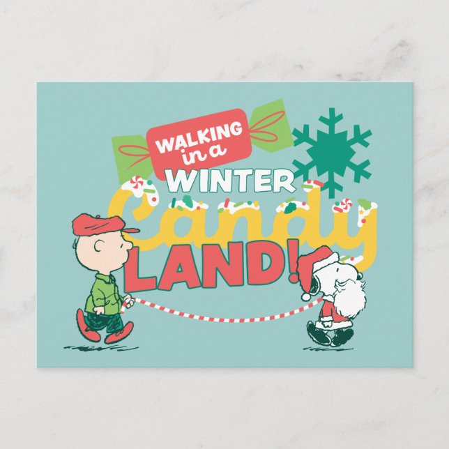 Peanuts | Walking In A Winter Candy Land! Holiday Postcard (Front)