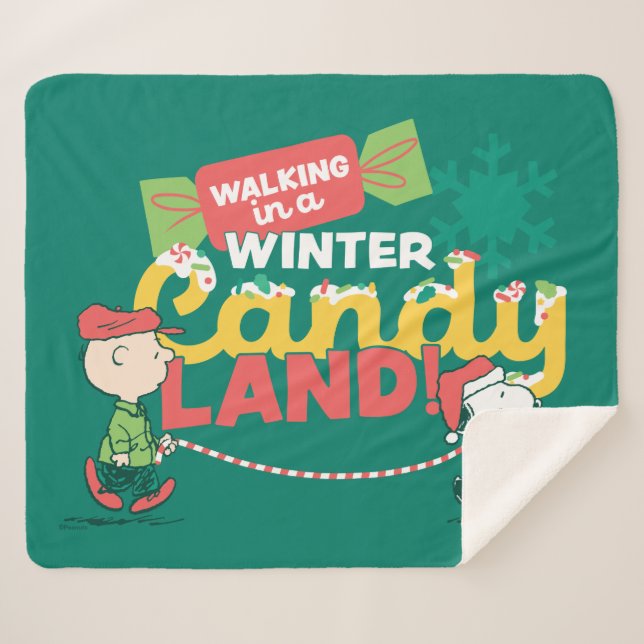 Peanuts | Walking In A Winter Candy Land! Sherpa Blanket (Front (Horizontal))