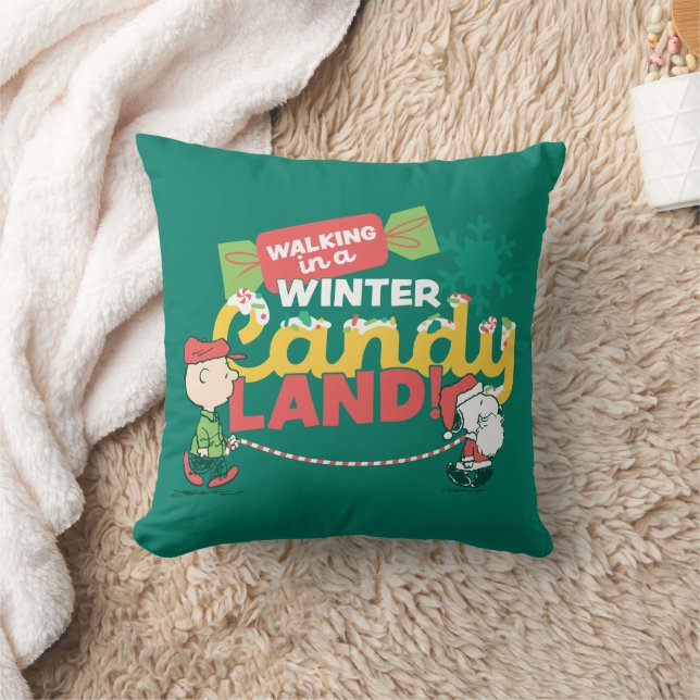 Peanuts | Walking In A Winter Candy Land! Throw Pillow (Blanket)