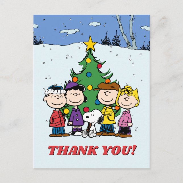 Peanuts | Winter Birthday Thank You Holiday Postcard (Front)