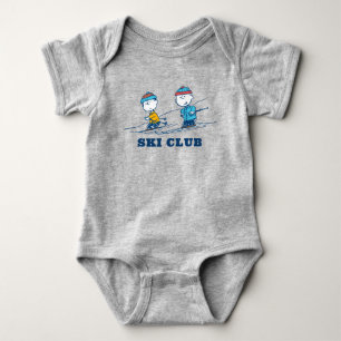 Peanuts Winter Skiing the Slopes Add Name Baby Bodysuit
