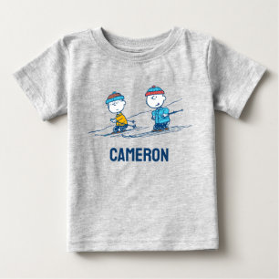 Peanuts Winter Skiing the Slopes Add Name Baby T-Shirt