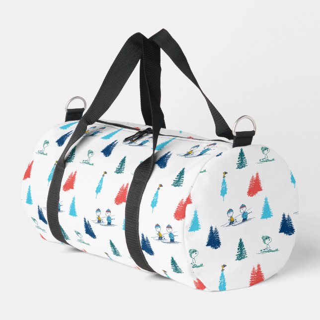 Peanuts | Winter Skiing the Slopes Pattern Duffle Bag (Left Corner)