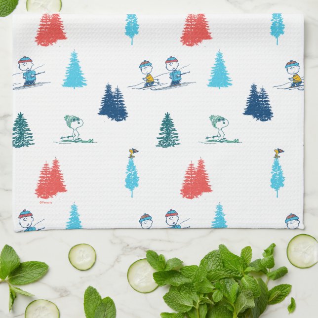 Peanuts | Winter Skiing the Slopes Pattern Kitchen Towel (Folded)