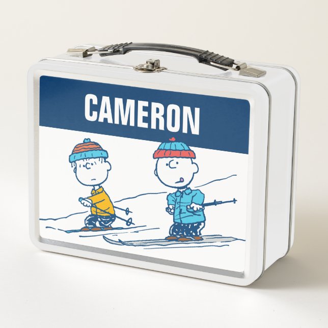 Peanuts | Winter Skiing the Slopes Pattern Metal Lunch Box (Front)