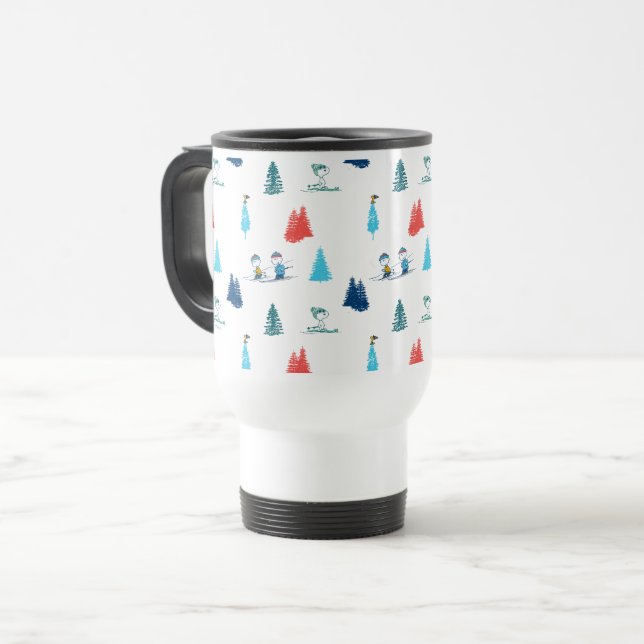 Peanuts | Winter Skiing the Slopes Pattern Travel Mug (Front Left)